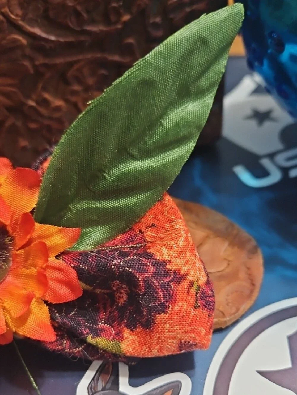 Hand Crafted Orange Sunflower Dog Bow Pet Collar Accessory NEW